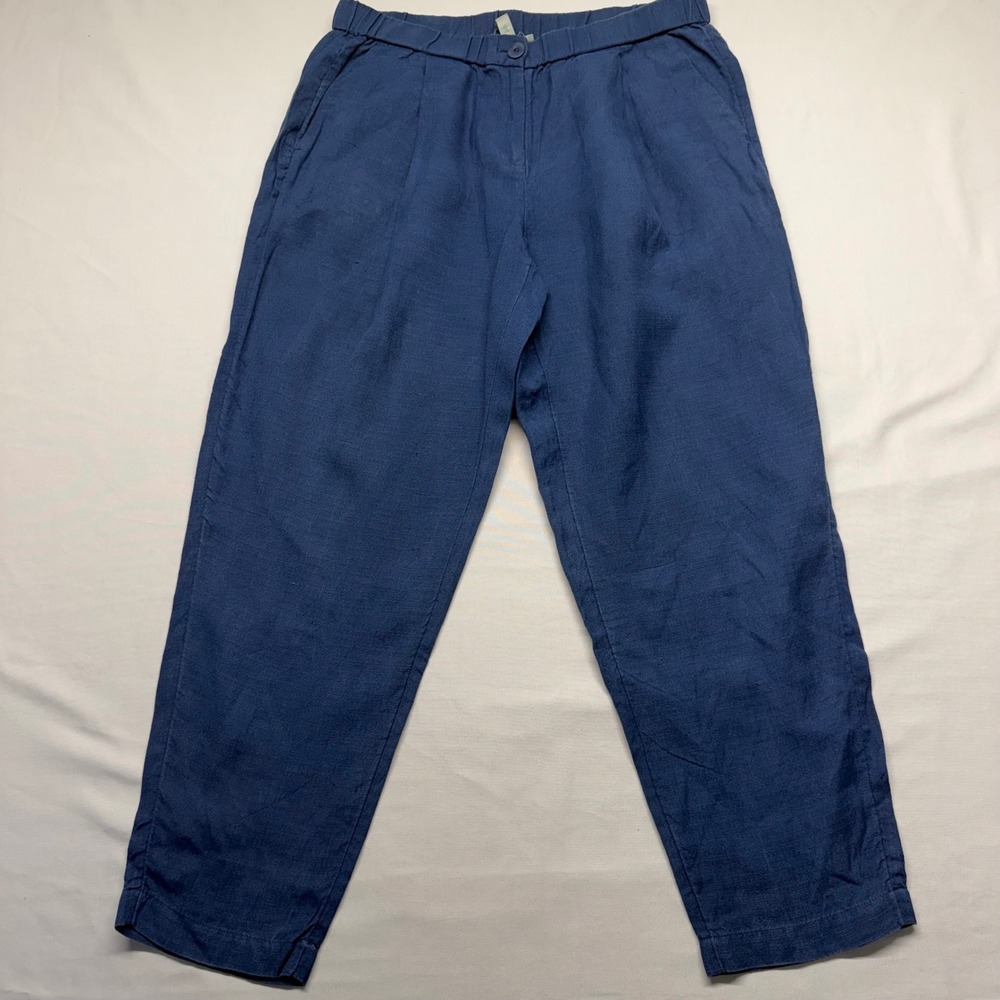 Eileen Fisher Linen Tencel Tapered Pants PS Blue Womens Petite Relaxed Pleated
